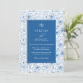 Classic French Blue Floral Toile Wedding Einladung (Stehend Vorderseite)