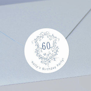 Classic French Blue Floral Wappen 60. Geburtstag Runder Aufkleber