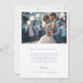 Classic French Blue Floral Wappen Wedding Foto Dankeskarte (Rückseite)