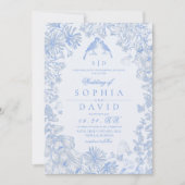  Classic French Blue Floral Wedding  Einladung (Vorderseite)