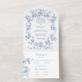 Classic French Blue Flowers & Ribbons Wedding All In One Einladung (Innen Boden)