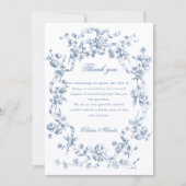 Classic French Blue Flowers & Ribbons Wedding Dankeskarte (Vorderseite)