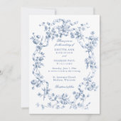 Classic French Blue Flowers & Ribbons Wedding Einladung (Vorderseite)