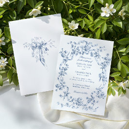 Classic French Blue Flowers & Ribbons Wedding Einladung
