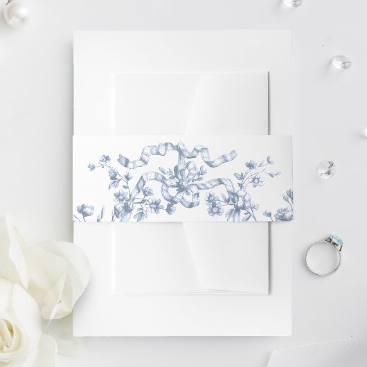Classic French Blue Flowers & Ribbons Wedding Einladungsbanderole