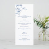 Classic French Blue Flowers & Ribbons Wedding Menükarte (Stehend Vorderseite)