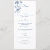 Classic French Blue Flowers & Ribbons Wedding Menükarte (Vorderseite)