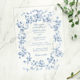 Classic French Blue Flowers & Ribbons Wedding Pergament Einladungen