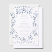 Classic French Blue Flowers & Ribbons Wedding Pergament Einladungen (Versetzt)