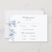 Classic French Blue Flowers & Ribbons Wedding RSVP Karte (Vorderseite)