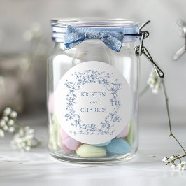 Classic French Blue Flowers & Ribbons Wedding Runder Aufkleber