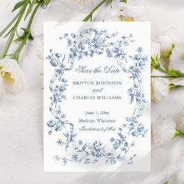 Classic French Blue Flowers & Ribbons Wedding Save The Date