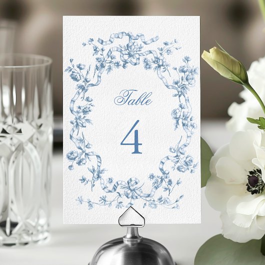 Classic French Blue Flowers & Ribbons Wedding Tischnummer