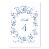 Classic French Blue Flowers & Ribbons Wedding Tischnummer (Vorderseite)