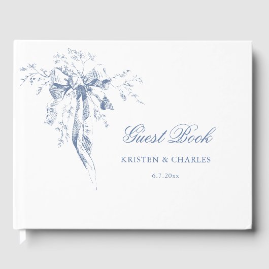Classic French Blue Ribbon Bow Gästebuch (Vorderseite)