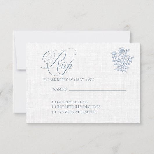 Classic French Blue Wedding RSVP card Karte (Vorderseite)