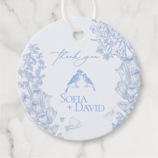 Classic French Blue White Floral Birds Wedding  Geschenkanhänger