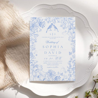  Classic French Blue White Floral Wedding  Einladung