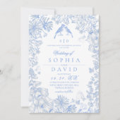  Classic French Blue White Floral Wedding  Einladung (Vorderseite)