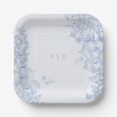 Classic French Blue White Floral Wedding Enclosure Pappteller (Vorderseite)