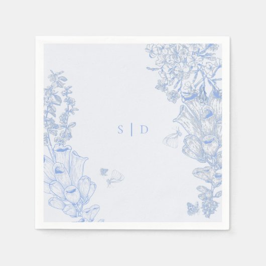 Classic French Blue White Floral Wedding Enclosure Serviette (Vorderseite)