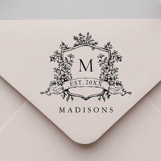 Classic French Floral Crest Monogram Gummistempel