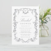 Classic French Floral Gray Bridal Shower Einladung (Stehend Vorderseite)