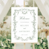 Classic French Floral Sage Green Wedding Willkomme Poster