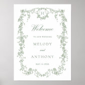 Classic French Floral Sage Green Wedding Willkomme Poster (Vorne)