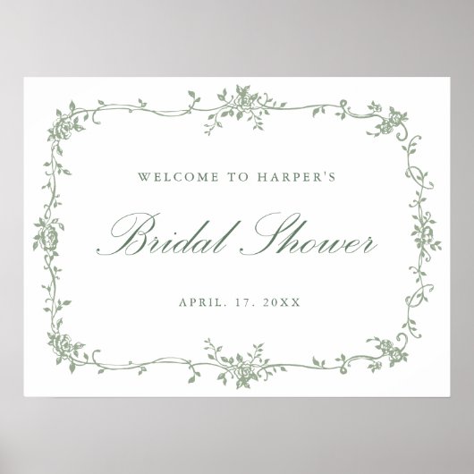 Classic French Sage Green Brautparty Willkommen Poster (Vorne)