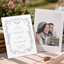 Classic French Victorian Blue Floral Wedding Photo Save The Date