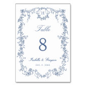 Classic French Victorian Blue Frame Wedding Tischnummer (Rückseite)