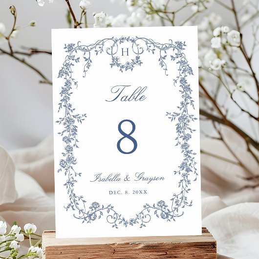 Classic French Victorian Blue Frame Wedding Tischnummer