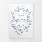 Classic French Viktorianisch Blue Floral Wedding Dreifach Gefaltete Einladung (Cover)