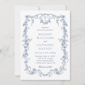 Classic French Viktorianisch Blue Floral Wedding Einladung (Vorderseite)