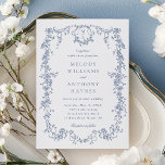 Classic French Viktorianisch Blue Floral Wedding Einladung<br><div class="desc">Elegant blühende Hochzeit mit einem blumengeschmückten Wappen und Monogrammen auf der Rückseite. Für eine weiter gehende Anpassung dieses Designs klicken Sie bitte auf die Schaltfläche "DESIGN TOOL" oben!</div>