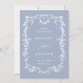 Classic French Viktorianisch Dusty Blue Floral Wed Save The Date (Vorderseite)