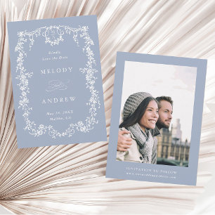 Classic French Viktorianisch Dusty Blue Floral Wed Save The Date