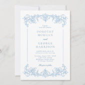 Classic French Viktorianisch Dusty Blue Wedding Einladung (Vorderseite)