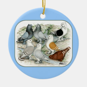 Classic Frill Barred Pigeons Keramikornament