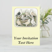 Classic Frill Tauben Satinettes Einladung (Stehend Vorderseite)