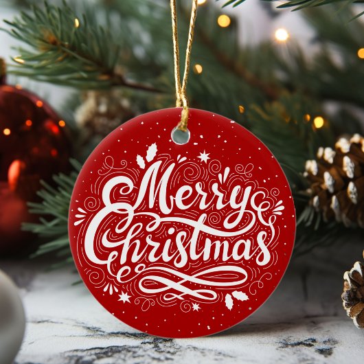 Classic Frohe Weihnachten Feierliche Rot und Weiß Keramik Ornament