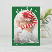 Classic Frohe Weihnachten Grün & Weiß Foto (Stehend Vorderseite)