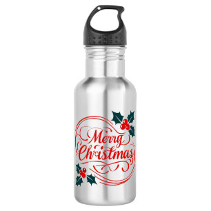 Classic Frohe Weihnachten Holly Berry Holiday Art Edelstahlflasche