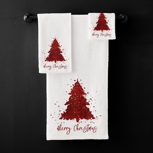 Classic Frohe Weihnachten | Rich Crimson Red Tree Badhandtuch Set