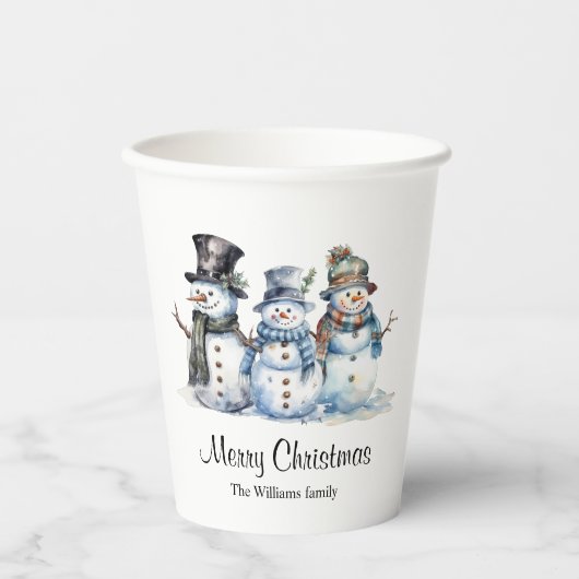 Classic Frohe Weihnachten Wasserfarbe Snowman Part Pappbecher (Vorderseite)