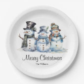 Classic Frohe Weihnachten Wasserfarbe Snowman Part Pappteller (Vorderseite)