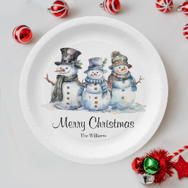 Classic Frohe Weihnachten Wasserfarbe Snowman Part Pappteller