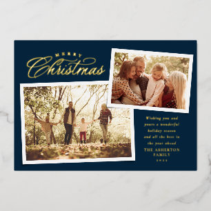 Classic Frohe Weihnachten zwei Foto elegante Marin Folien Feiertagskarte