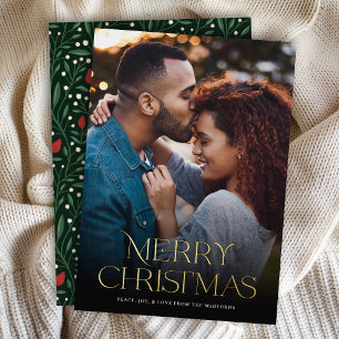 Classic Frohe Weihnachts-Text floral Back FOTO Folien Feiertagskarte